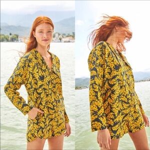 NWT FARM Rio Spotted Bananas Linen Romper 🍌 🖤 POCKETS!